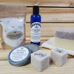 relax and unwind gift box contents face mask , sugar cube scrubs, luscious lavender bath salt, lavender body lotion