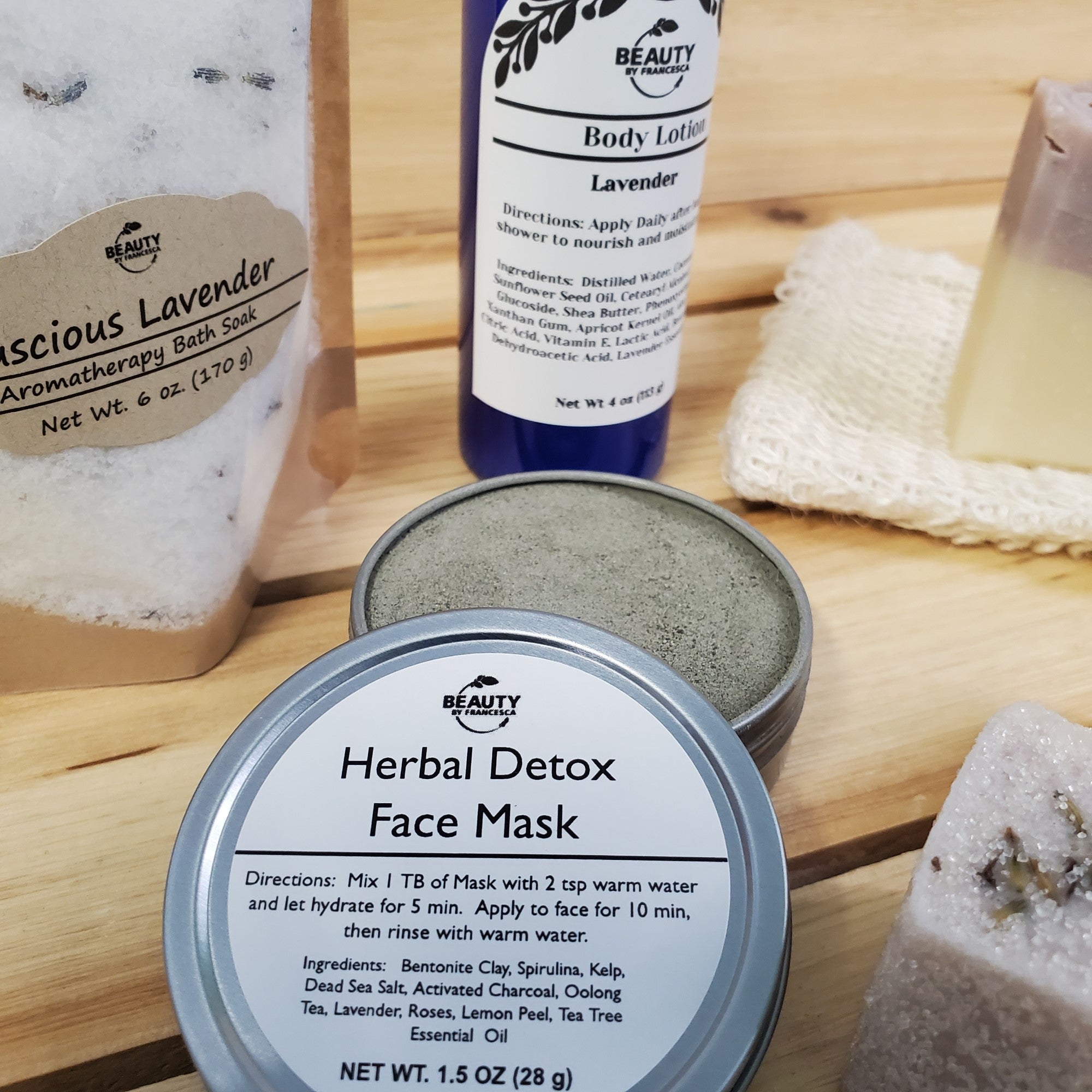 relax and unwind gift box contents face mask , luscious lavender bath salt, lavender body lotion