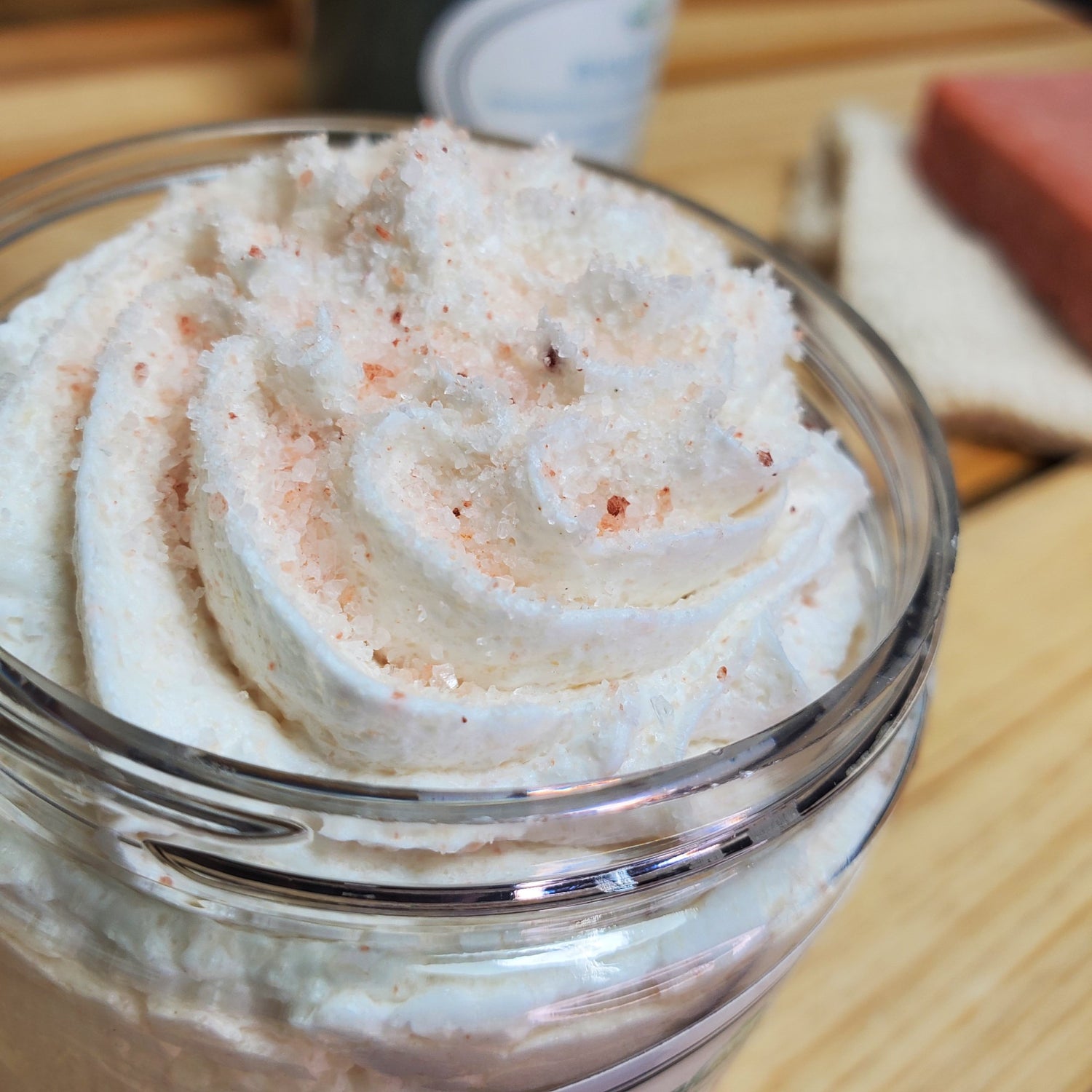 pink grapefruit whipped sea salt body scrub top view