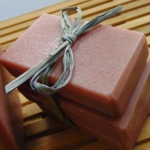 Geranium Rose Soap 3 bars displayed with twine