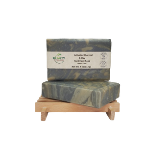 Activated Charcoal  & Clay Handmade Natural Soap Bar  - 2 bars on wood soap dish