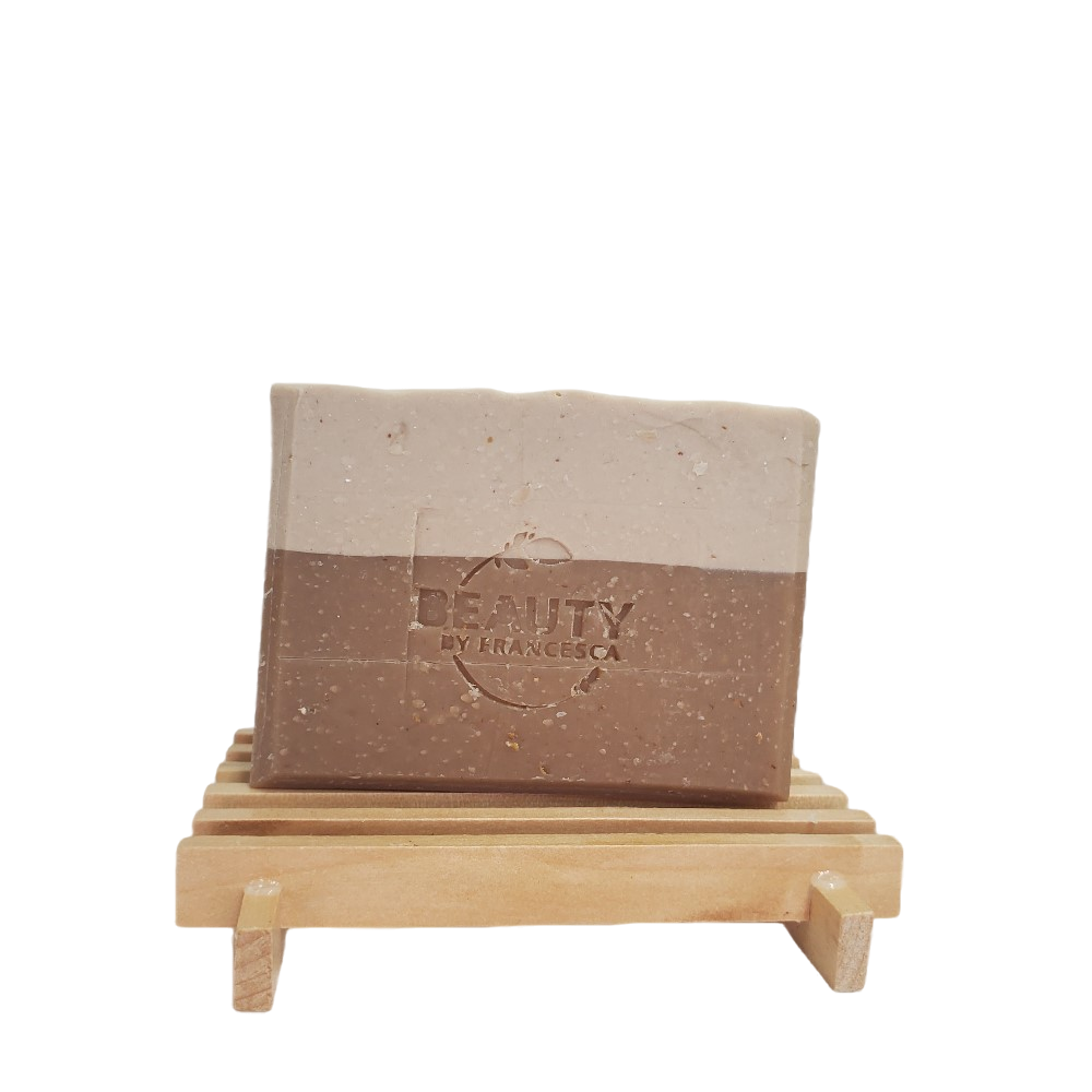 Handmade Natural Beer Soap Bar - Chocolate Oatmeal Stout - 1 bar on wood soap dish