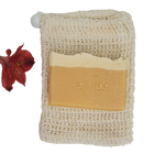 Handmade Natural Beer Soap Bar - Pale Ale IPA 1 bar on sisal soap saver next to flower
