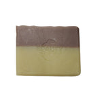 4 ounce Lavender Soap dual colored purple top tan bottom with brand stamp in middle