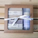 gift set with lavender soap,  goats milk soap and lavender lotion bar