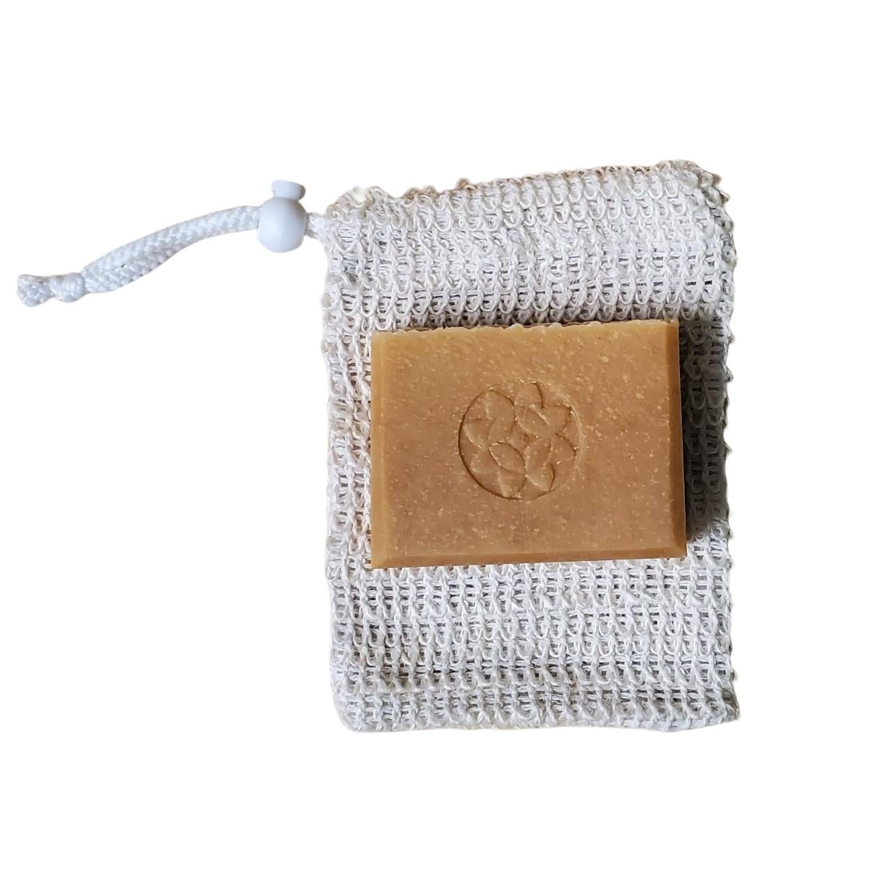milk and honey soap bar on sisal